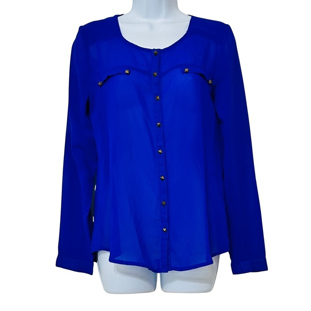 Charlotte Russe Blue Sheer Button Front Stud Detail Blouse Women’s Size Small